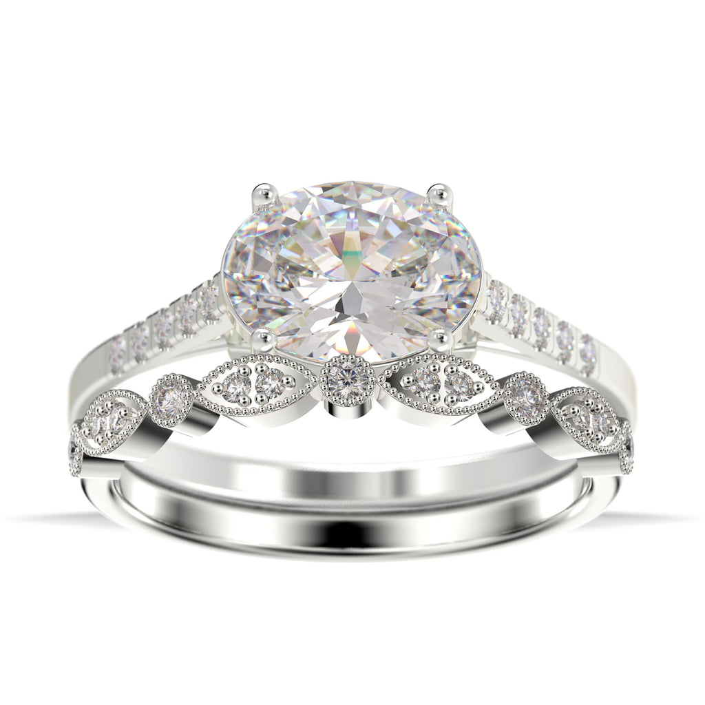 Oval Cut Diamond Moissanite Engagement Ring in 925 Sterling Silver With 18k White Gold Plating A2299