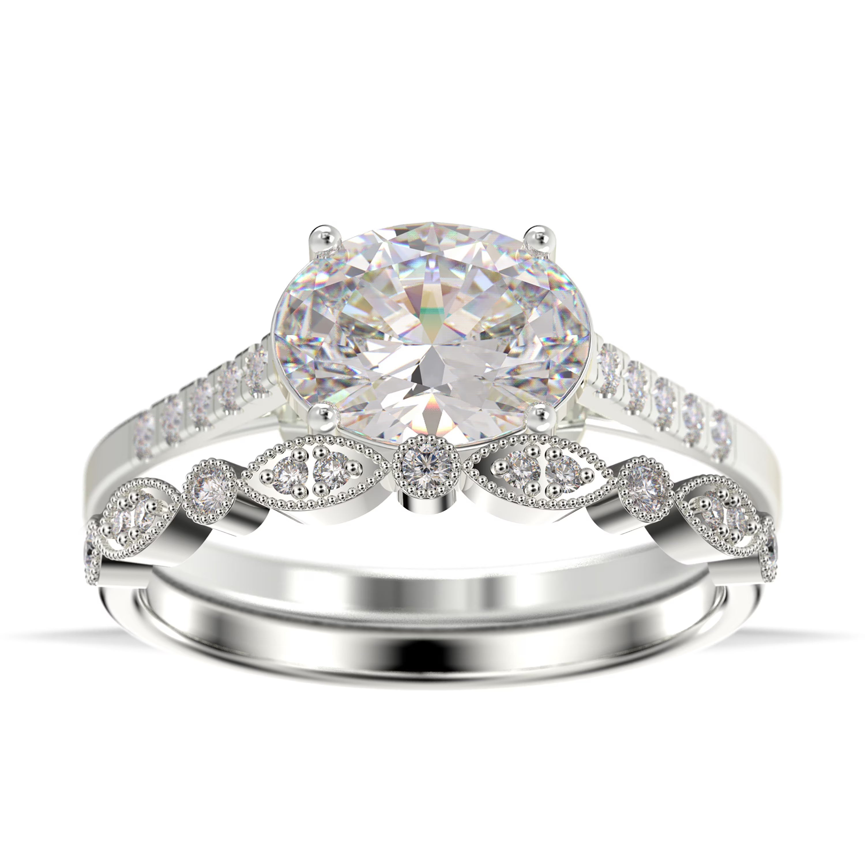Oval Cut Diamond Moissanite Engagement Ring in 925 Sterling Silver With 18k White Gold Plating A2299