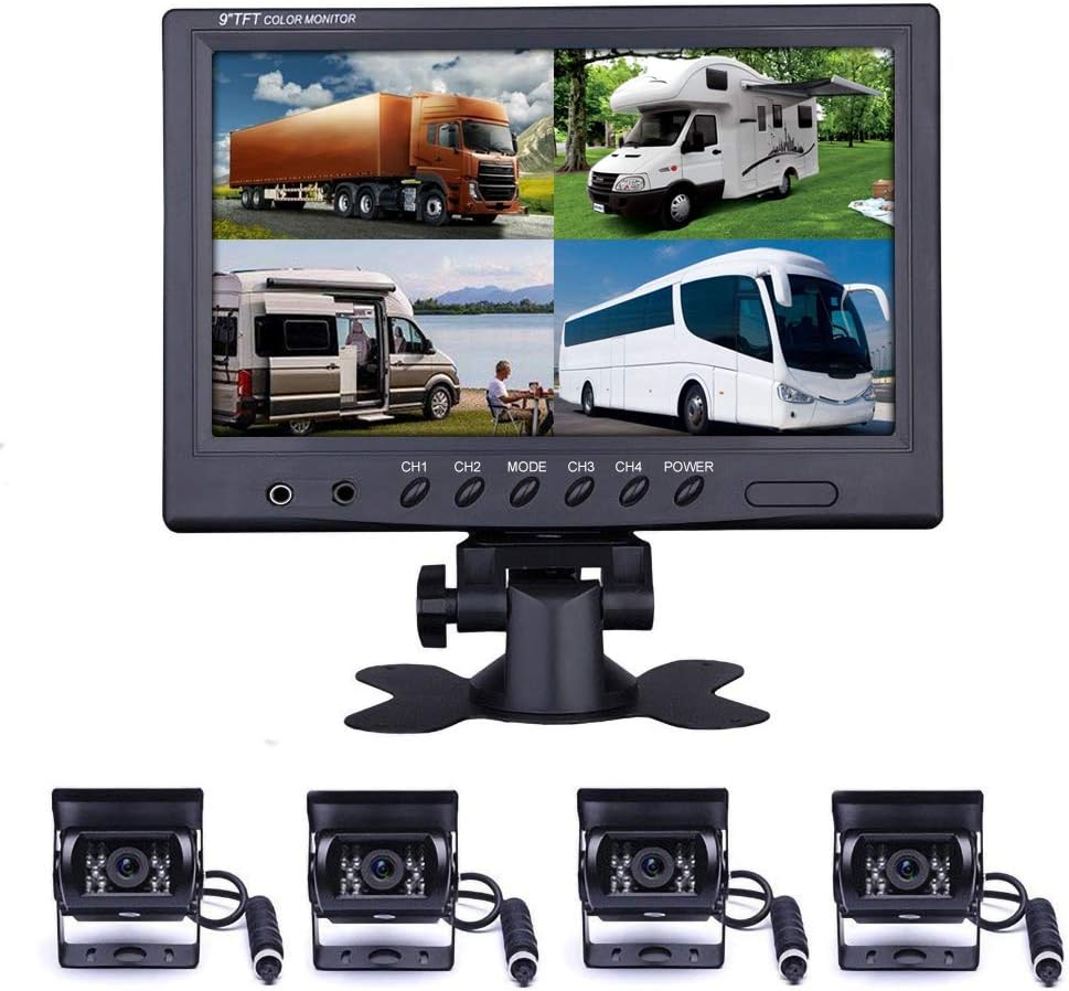 7 LCD Split Screen Backup Camera Monitor Kit with 4 Rear Cameras O12829