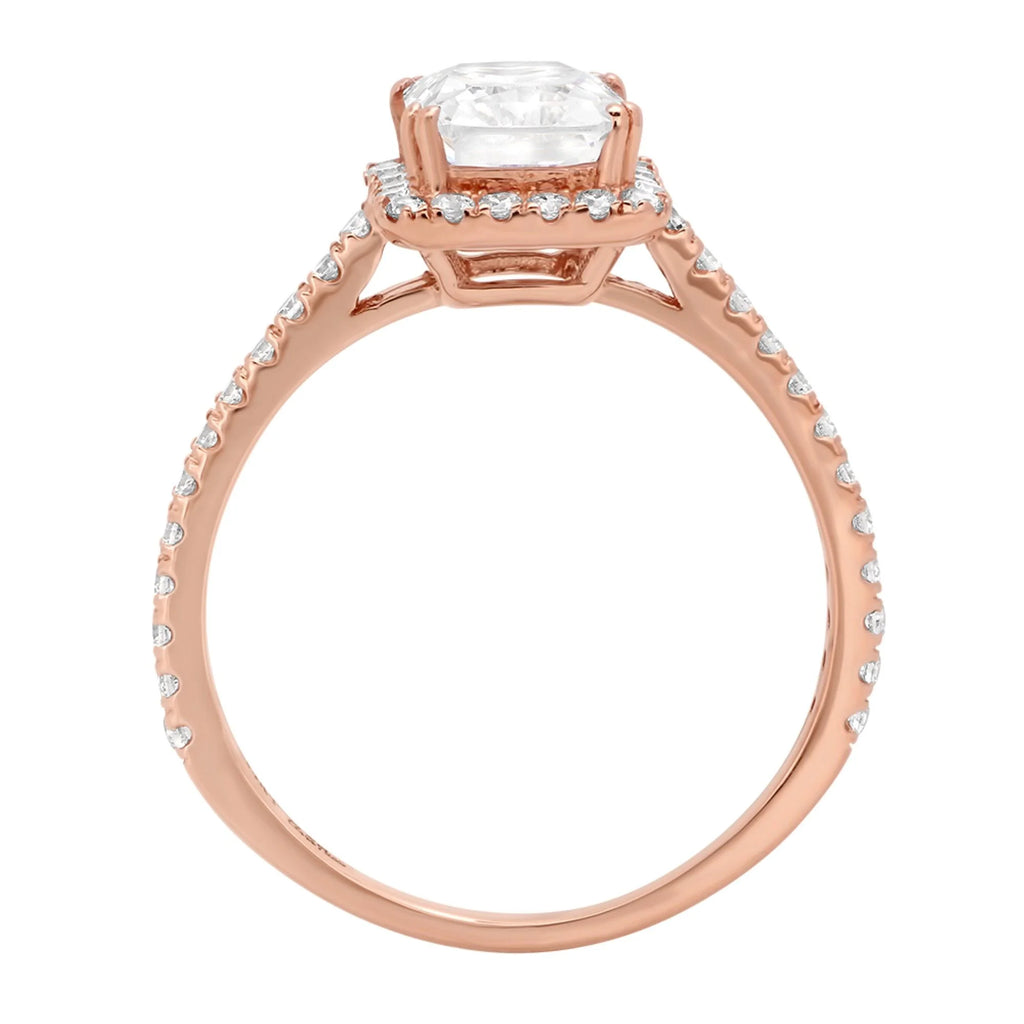 18K Rose Gold Halo Engagement Ring With Crystal Side Stones A6001