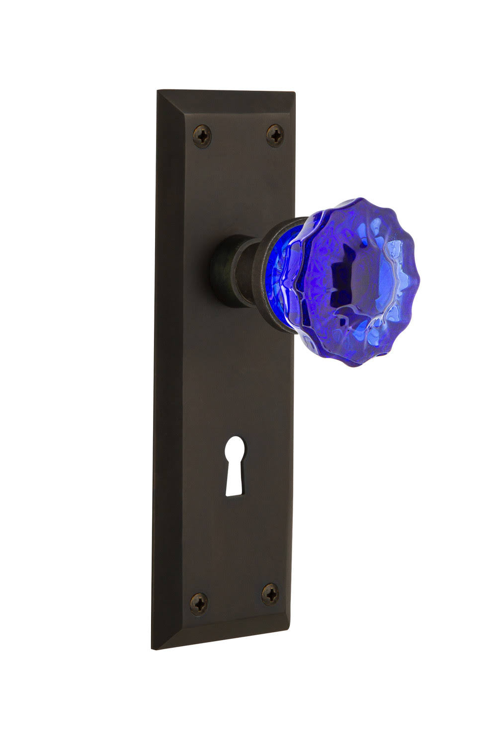 Crystal Cobalt Glass Door Knob in Oil-Rubbed Bronze T67548