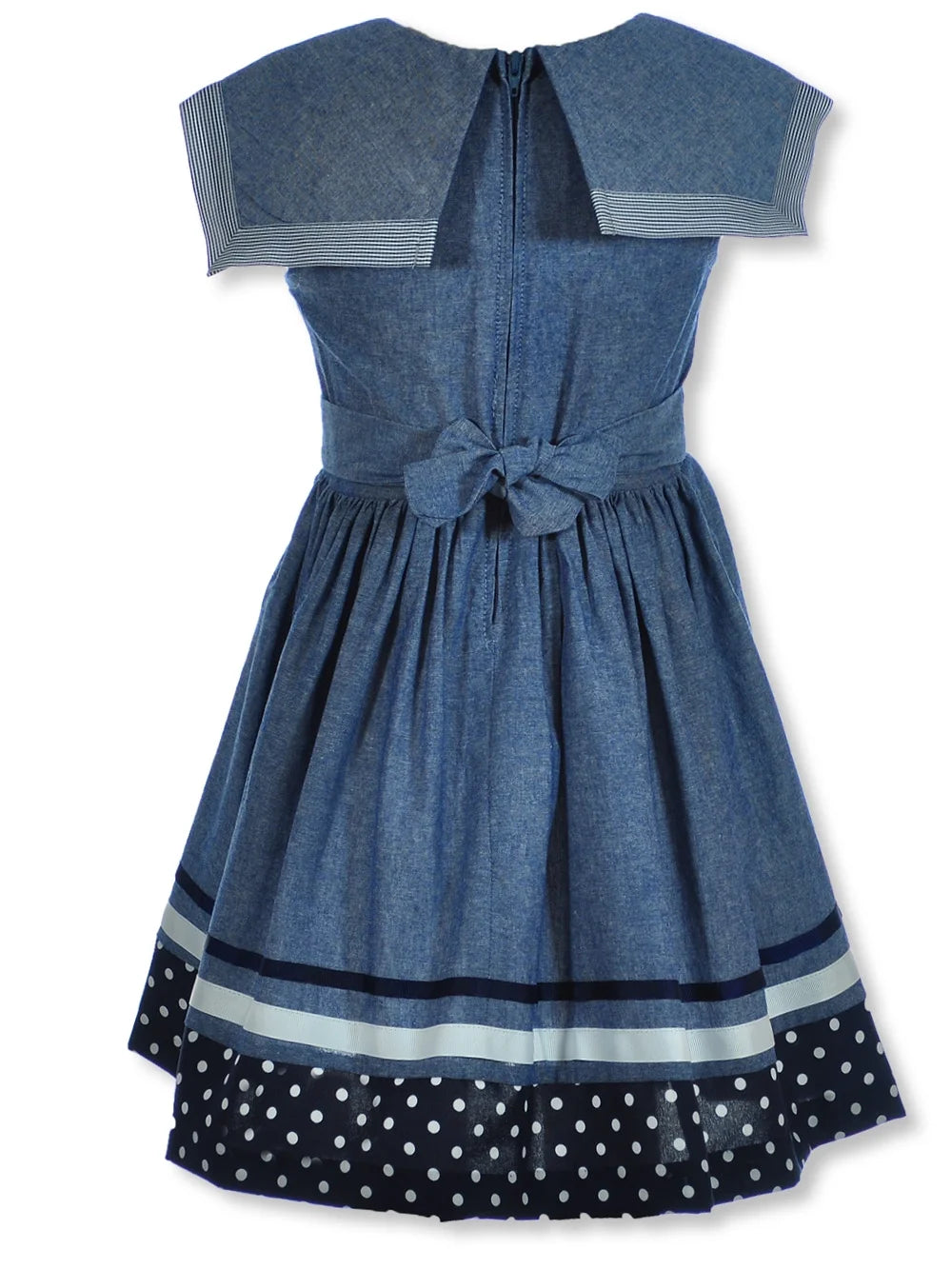 Girls' Linen Sailor Dress, Blue, 7 L192