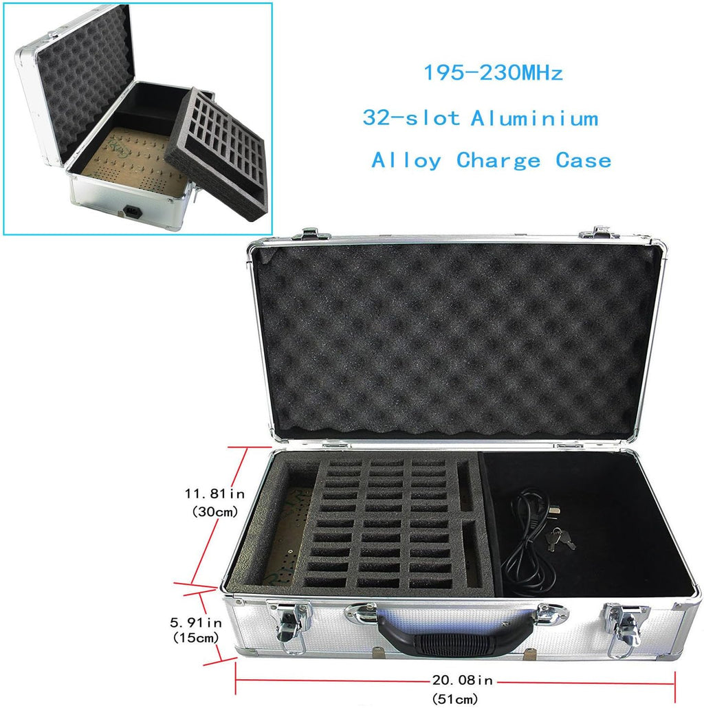 Wireless Tour Guide Voice Audio Transmission System with 32-slot Charge Case (2 Transmitters and 30 Receivers) F38577