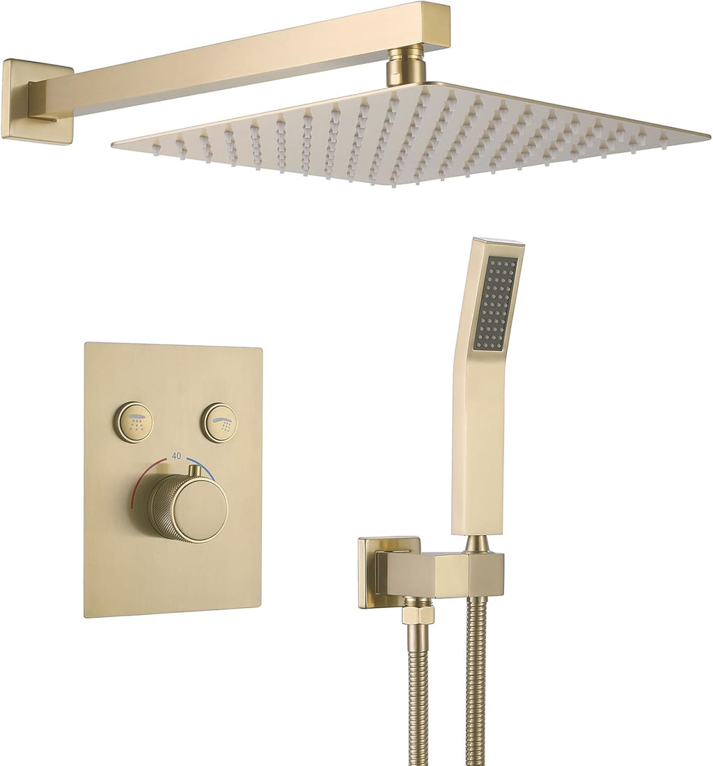 Matte Black 12 Inches Thermostatic Rain Shower Head Kit with Handheld Spray P9201