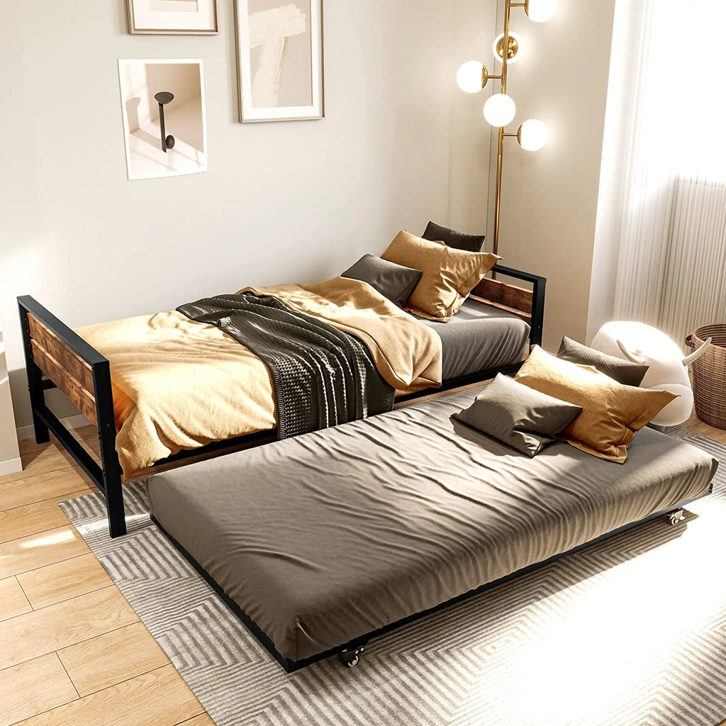 Black Twin Daybed with Pull Out Trundle Sofa Bed K996