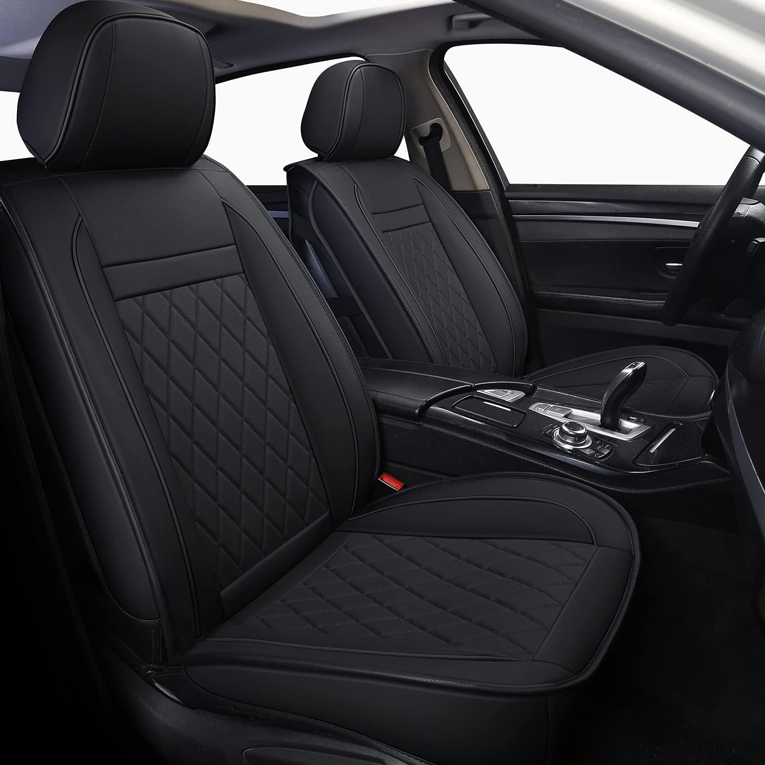 Black Leather Waterproof Front Seat Covers Pack of 2 Y719975