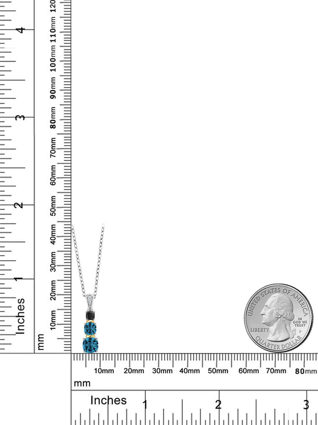 London Blue Topaz 925 Silver 10K Yellow Gold Diamond Pendant with Chain G321758