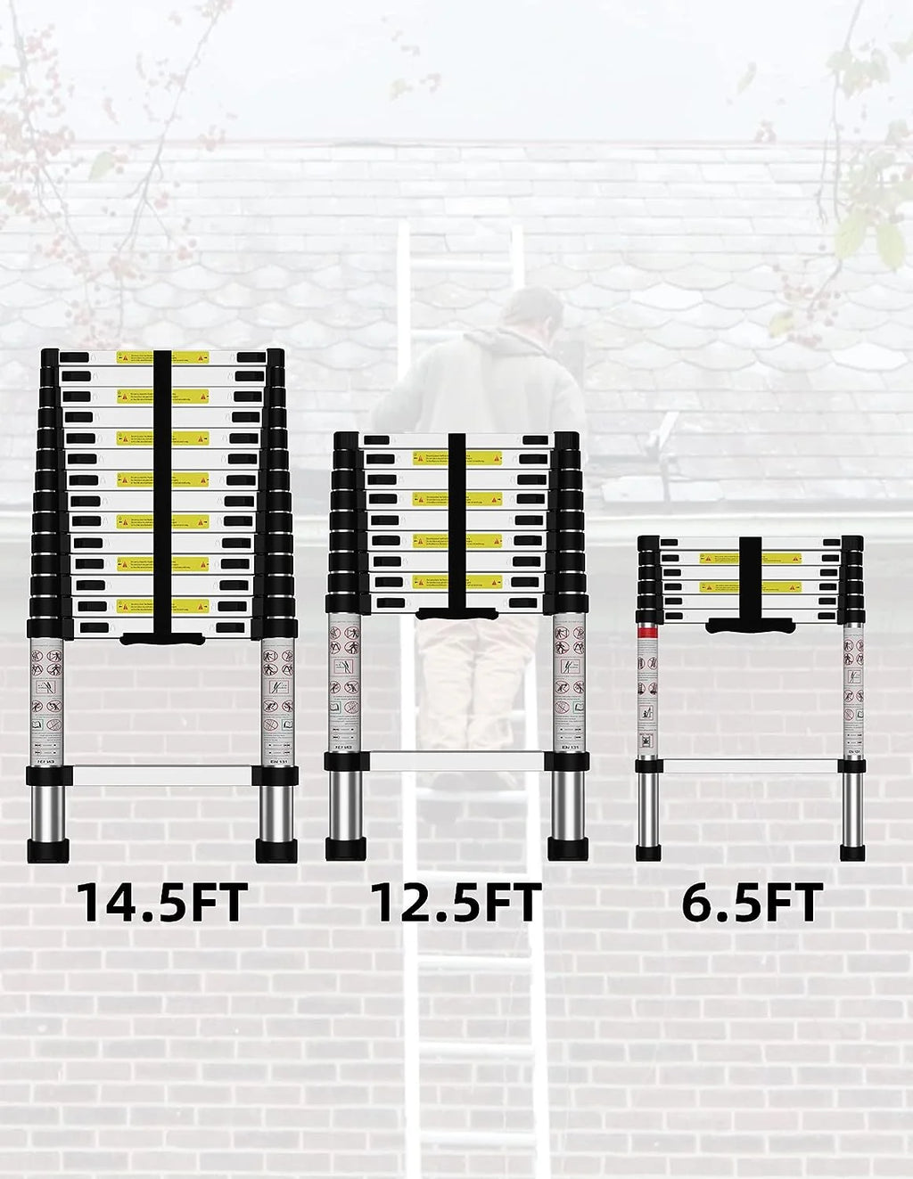 Telescoping Ladder, 12.5 FT Aluminum, 330 lbs Load Capacity K288609