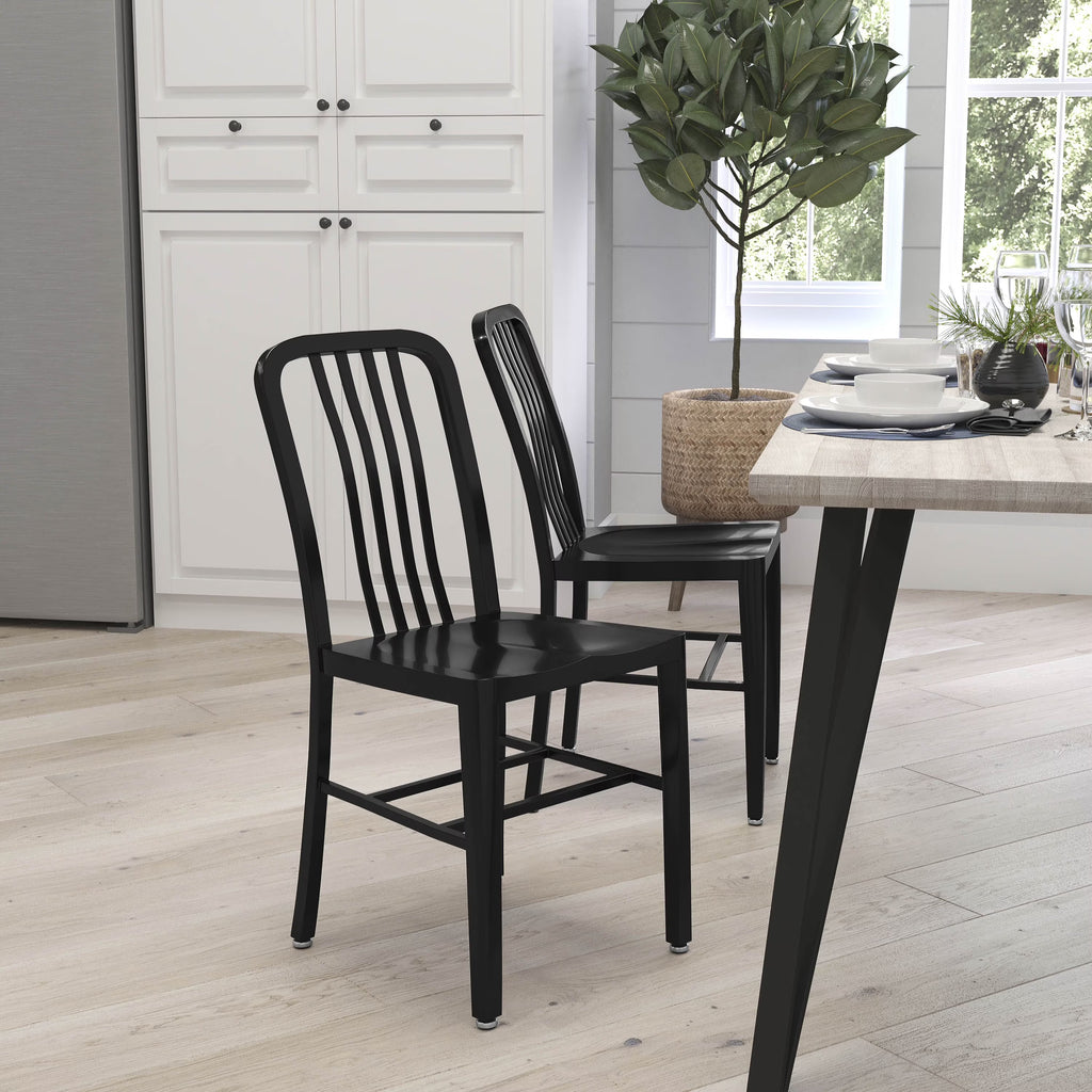 18 Inch Black Galvanized Steel Indoor/Outdoor Dining Chair T7469