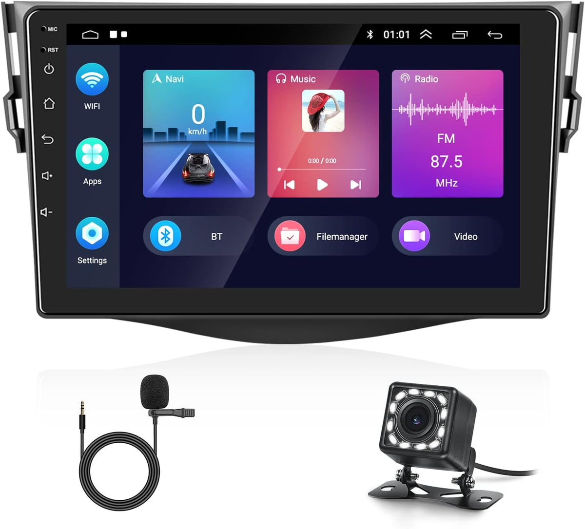 10.1 inch Android Car Radio Stereo Touchscreen with Bluetooth WiFi Backup Camera Microphone U338