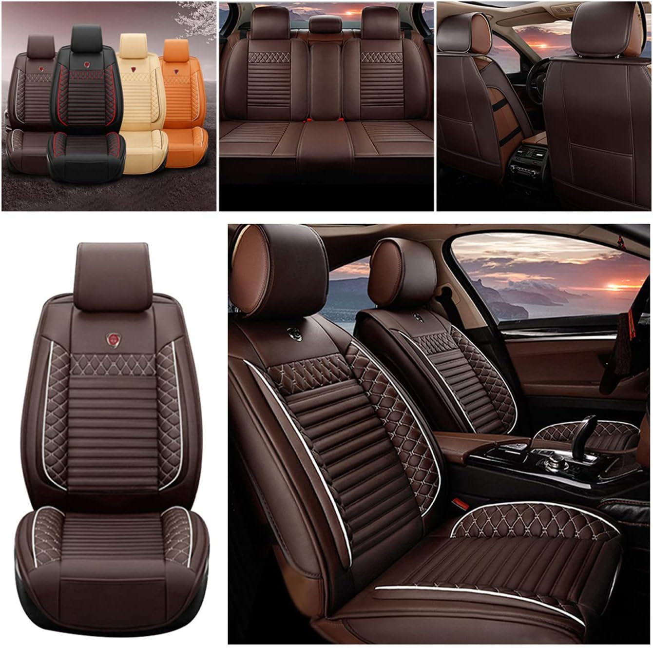 Black Red Waterproof PU Leather Car Seat Cover D97163