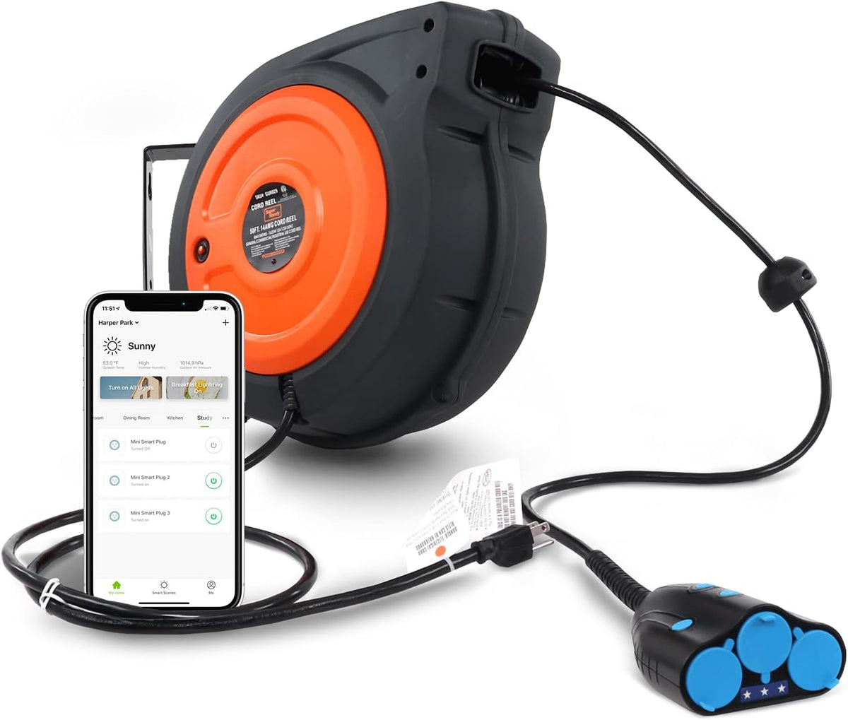 Retractable Cord Reel with 3 Outlet, IP64 Waterproof H7582