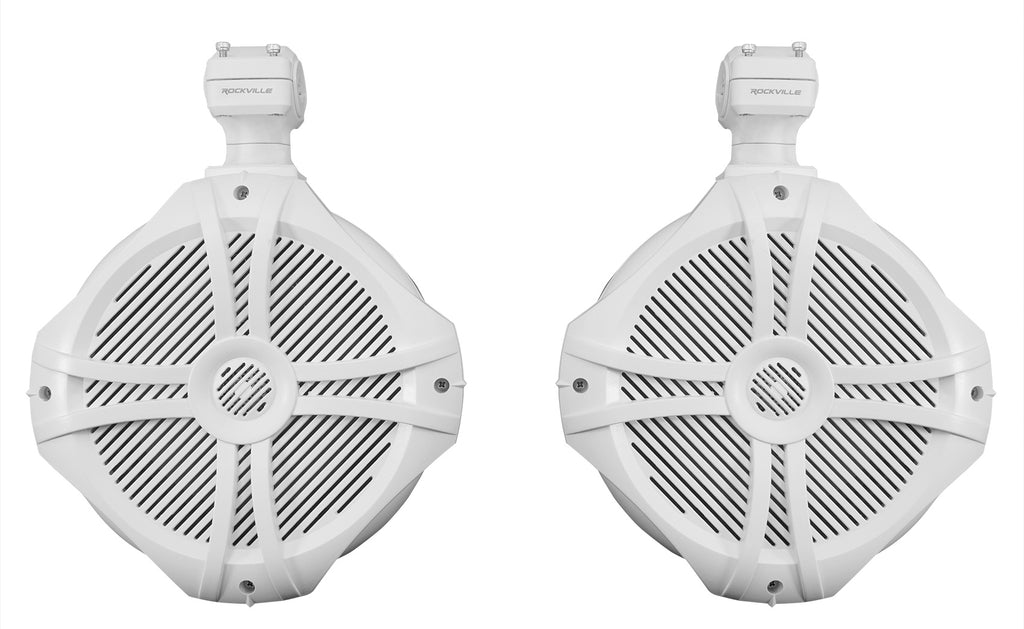 White 8" Marine Wakeboard Swivel Tower Speakers with Receiver Y608