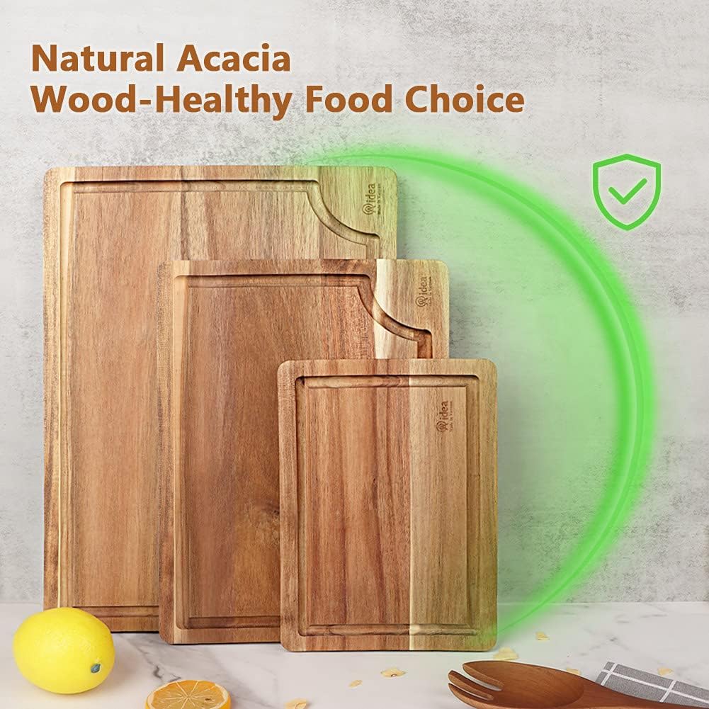 Acacia Wood Cutting Board Set with Juice Groove, 3 Pieces E8248
