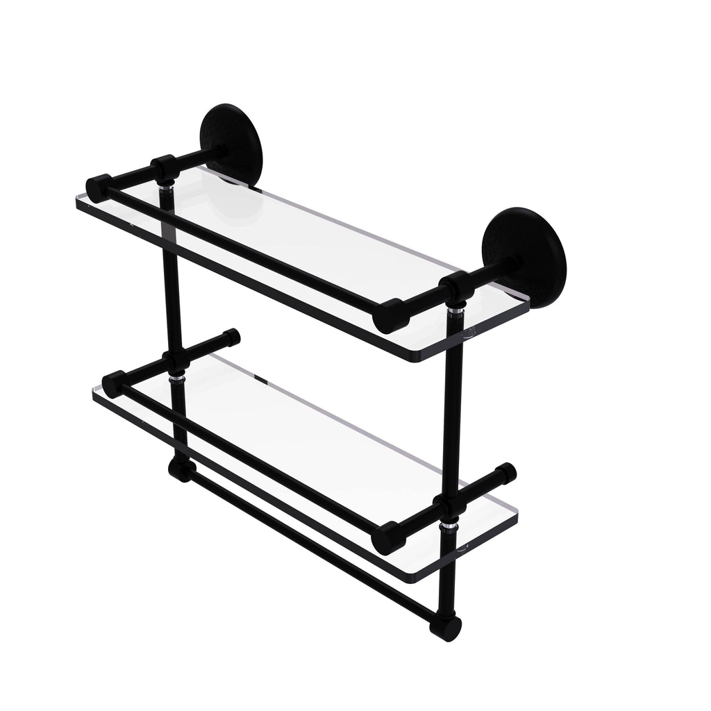 Matte Gray Double Glass Shelf with Towel Bar I795636