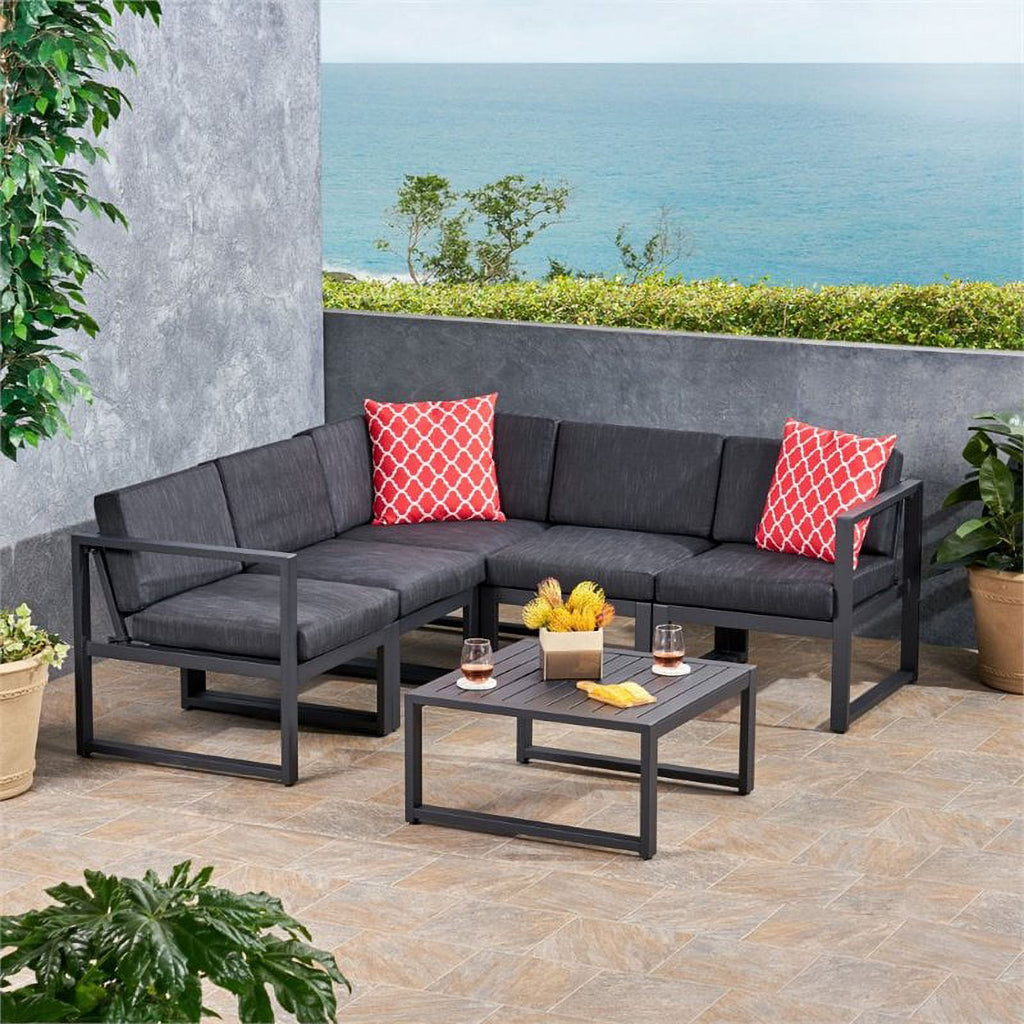 6 Piece Outdoor Aluminum Sectional Sofa Set in Dark Gray I2739