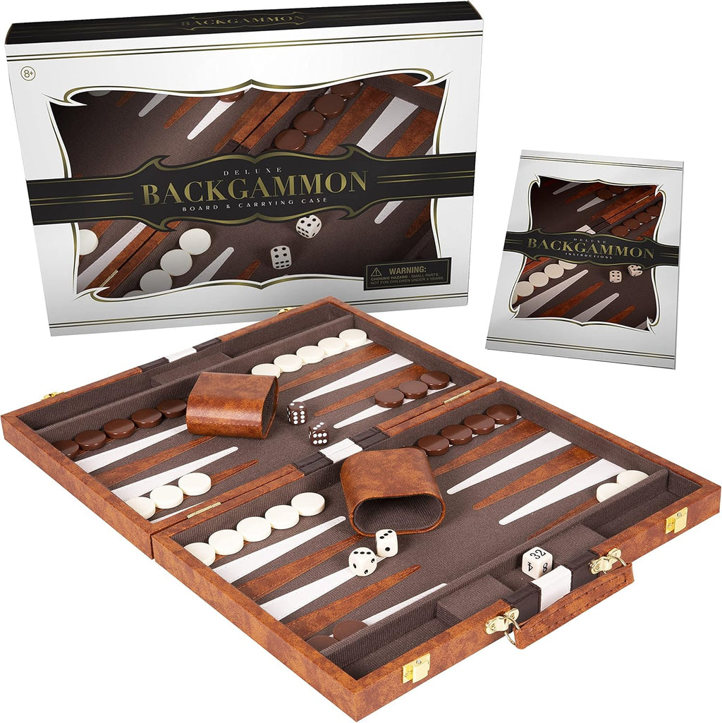 Black Large 18 Inch Leather Backgammon Set, Pack of 2 A619359