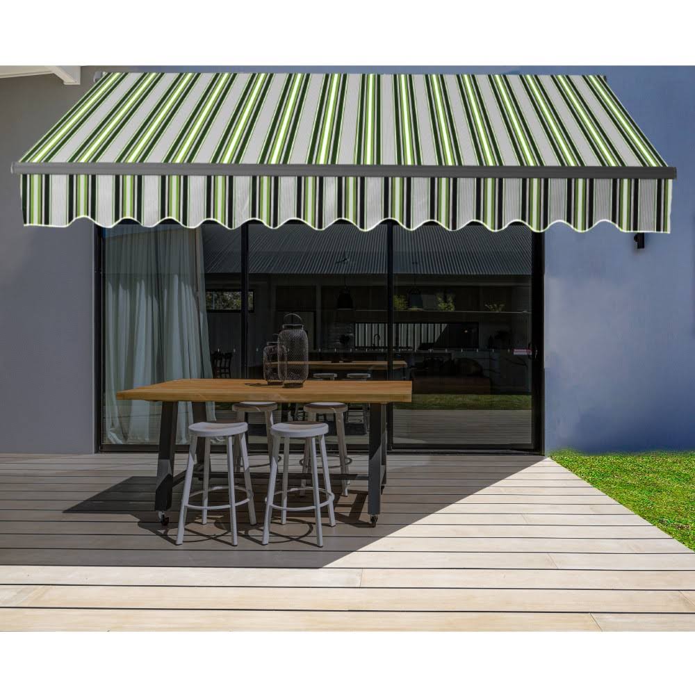 Black Frame Retractable Patio Canopy Awning 12 x 10 ft Multi Green K368