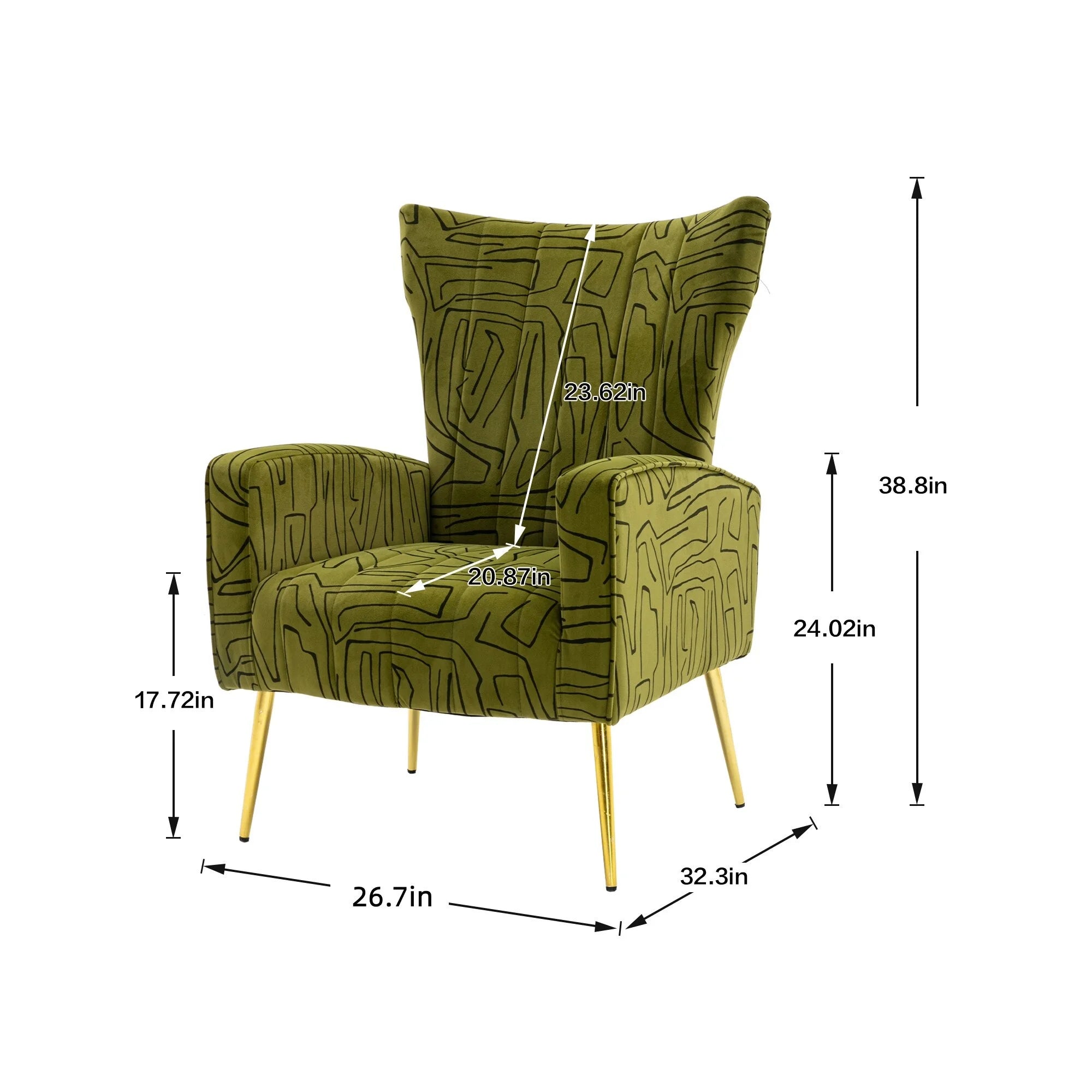 Olive Green Velvet Wingback Armchair with Rose Golden Legs A21873