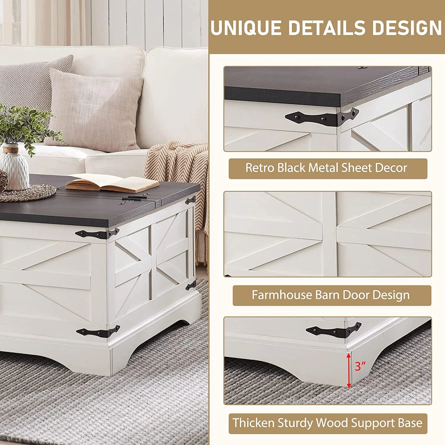 White Square Wood Lift Top Coffee Table with Storage G440624