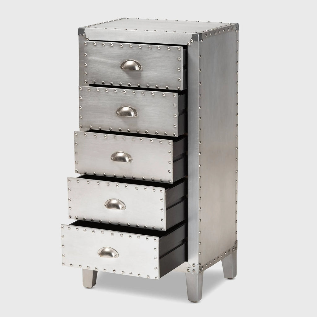 Silver Metal 5-Drawer Accent Chest Z947399