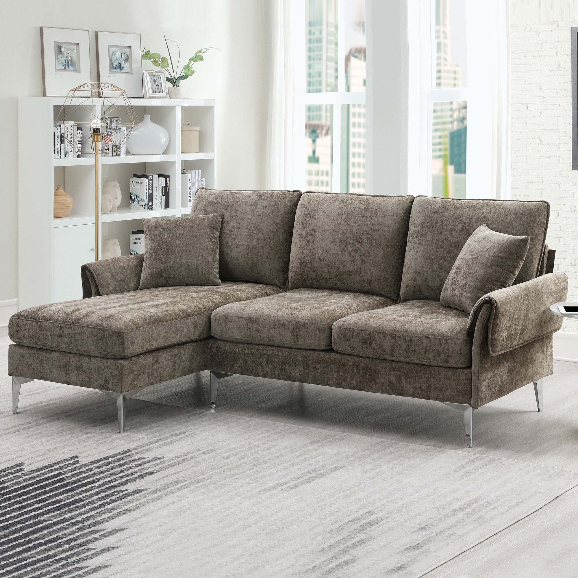 Modern Convertible Sectional Sofa with Reversible Chaise Lounge Espresso E6162