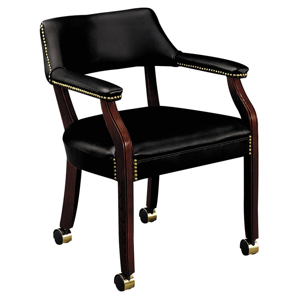 Mahogany Black Vinyl Guest Arm Chair with Casters P71589