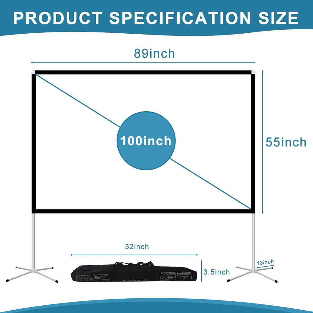 100 Inch 16:9 Portable Projector Screen with Stand and Carry Bag A313