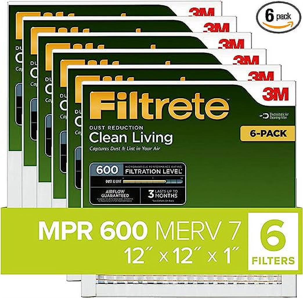 12x12x1 AC Furnace Air Filter, MPR 600, 6-Pack Q904170