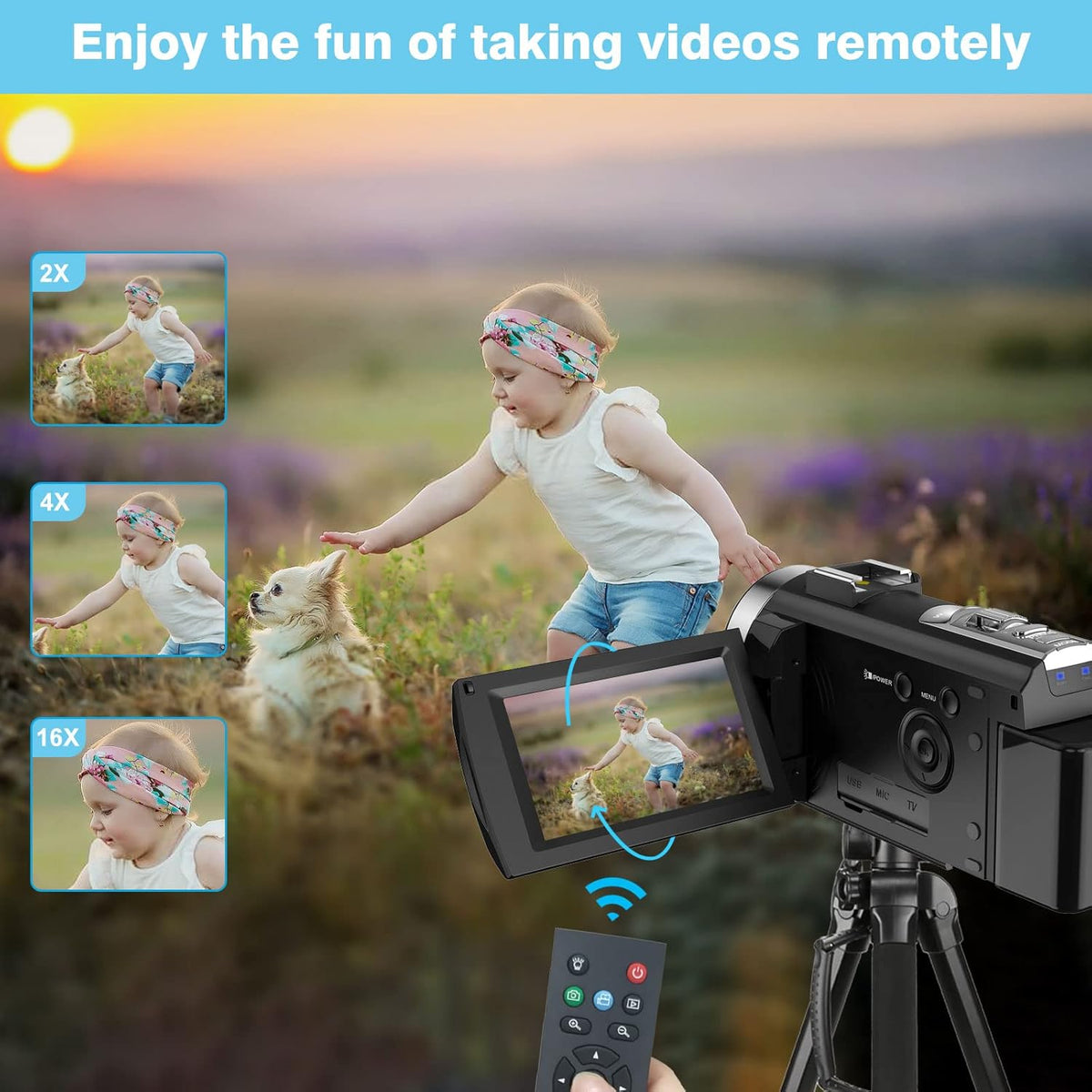 Full HD 1080P 24MP 30FPS 16X Zoom Digital Camera with 3.0 Inch 270° Rotation IPS Screen, Fill Light, Microphone, 2.4G Remote, 2 Batteries A5391