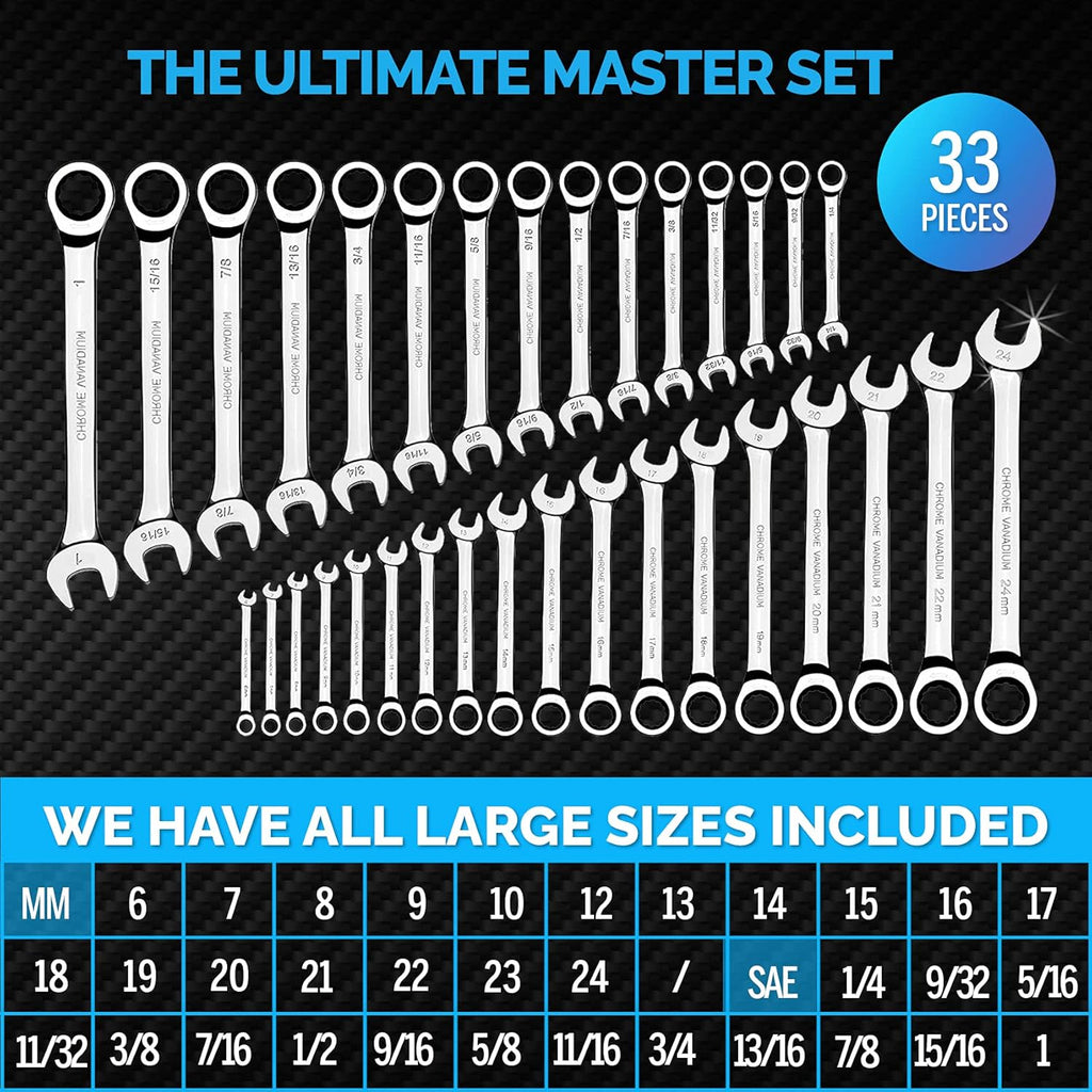 33pcs Ratcheting Wrench Set Metric and Standard T822