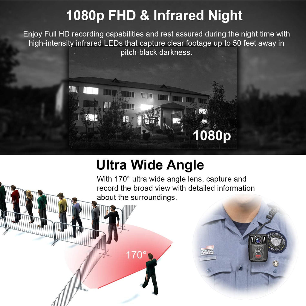 Body Worn Camera with 2” Display 1080p Full HD, 64G Memory, Infrared Night Vision, 3000 mAh Battery, Waterproof Z842