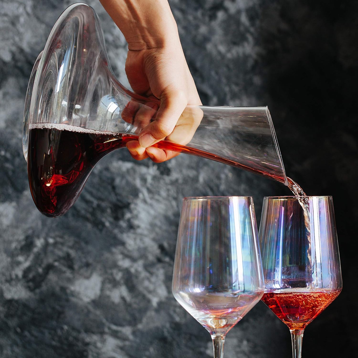 XL Hand Blown Crystal Glass Wine Decanter with Drying Stand, Stopper, Brush and Beads, Pack of 2 V49049