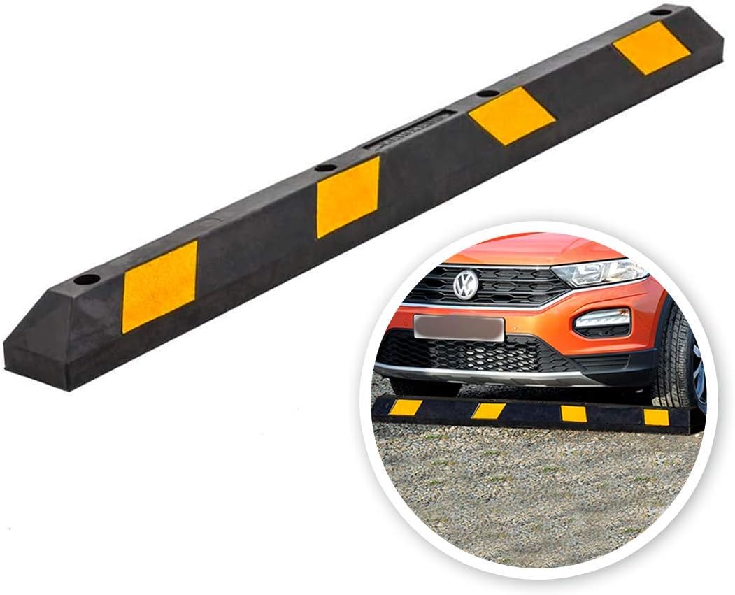 Rubber Parking Wheel Stopper Block 72” Wide Black/Yellow Reflective, Pack of 2 Q36955