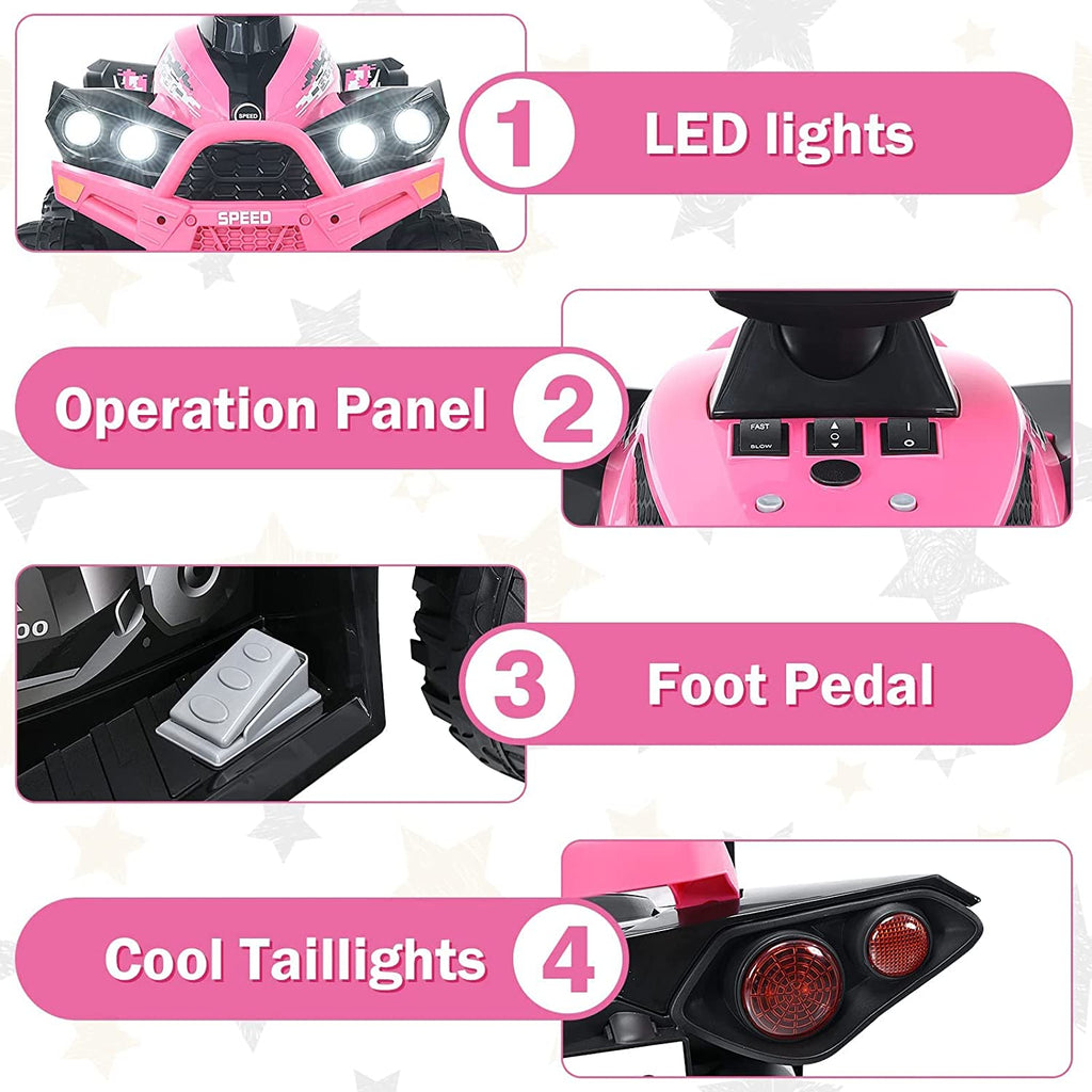 12V 4 Wheeler Quad Toy Ride On ATV with LED Lights (Coral) A7644