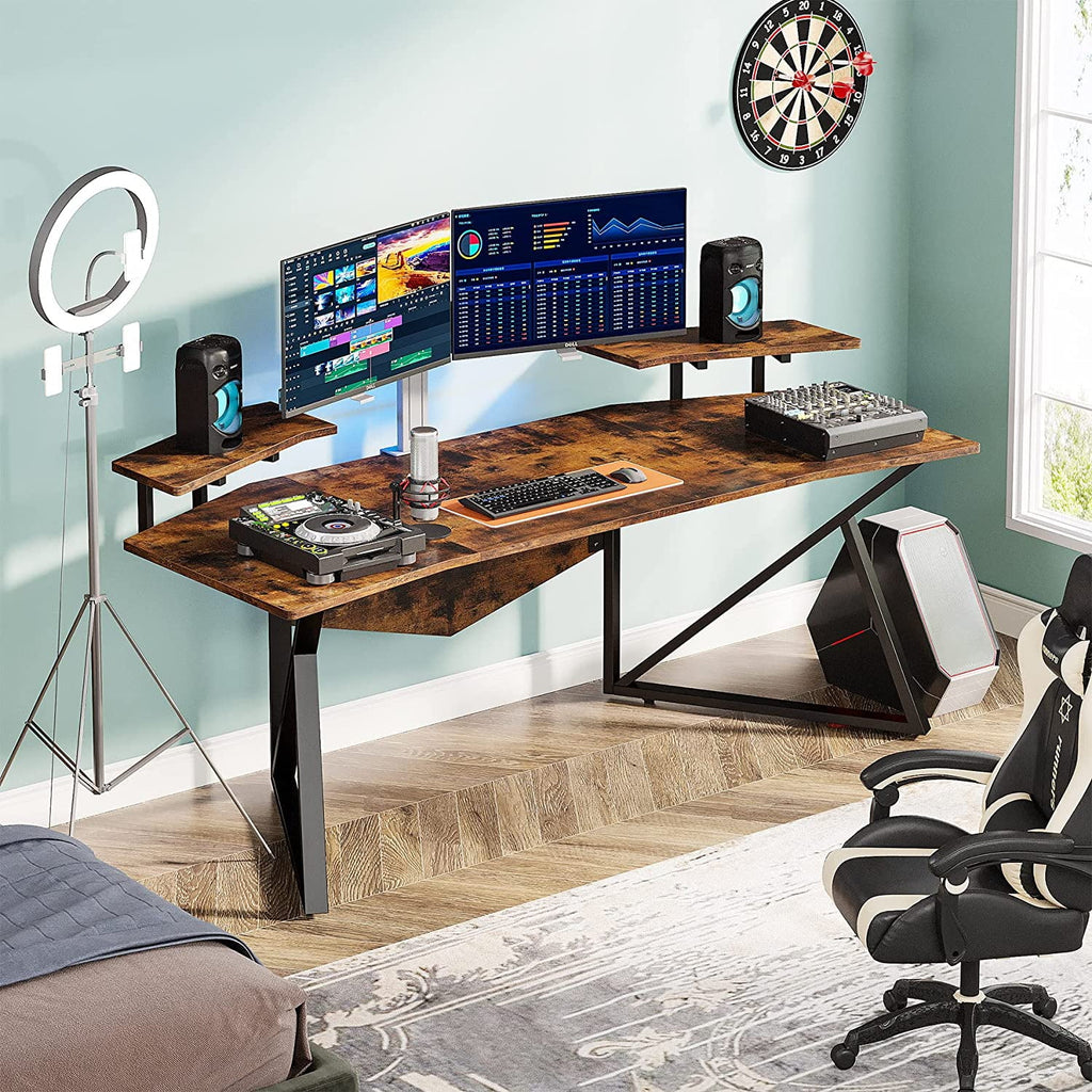 70.9" Rustic Brown Computer Desk with Monitor Stand B165