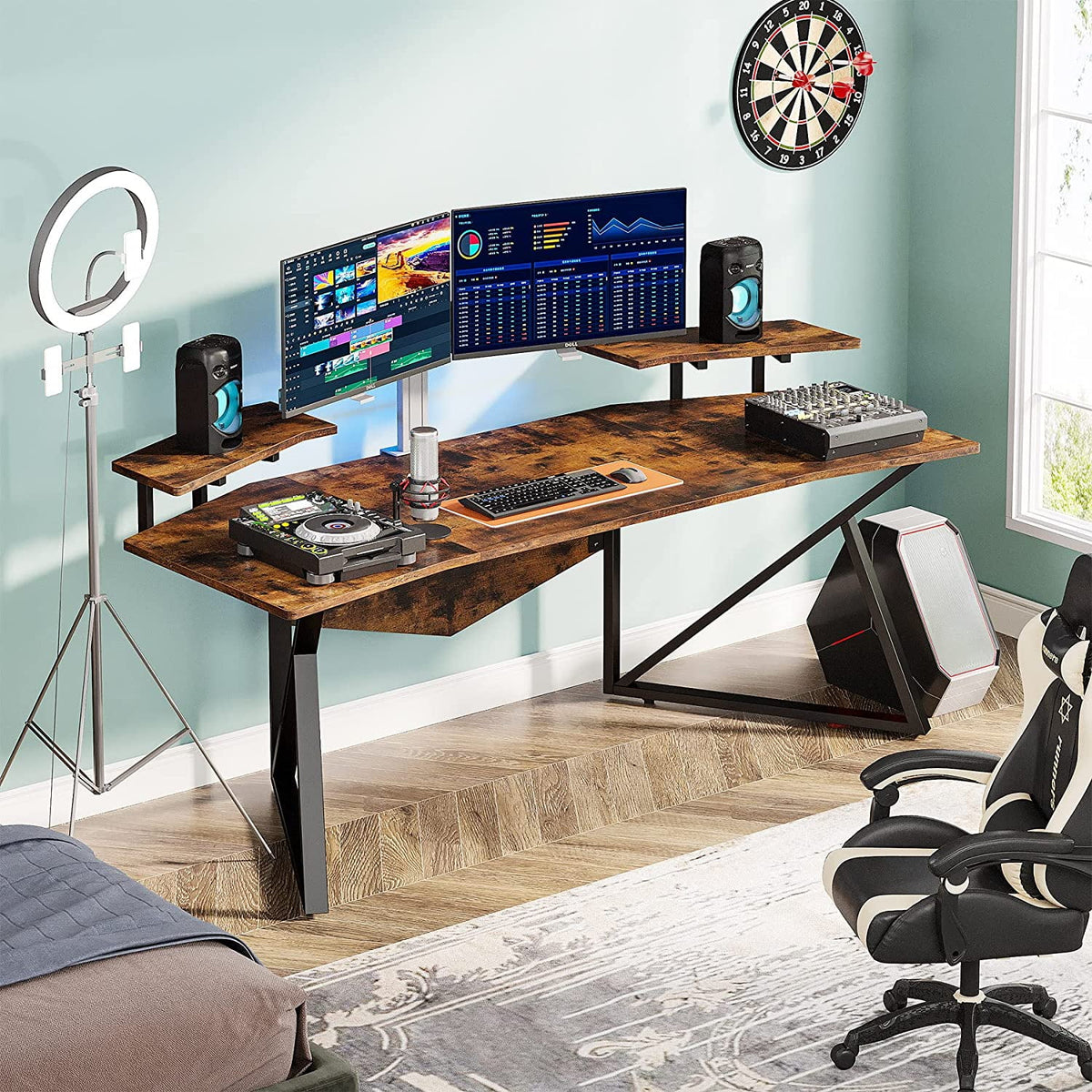 70.9" Rustic Brown Computer Desk with Monitor Stand B165