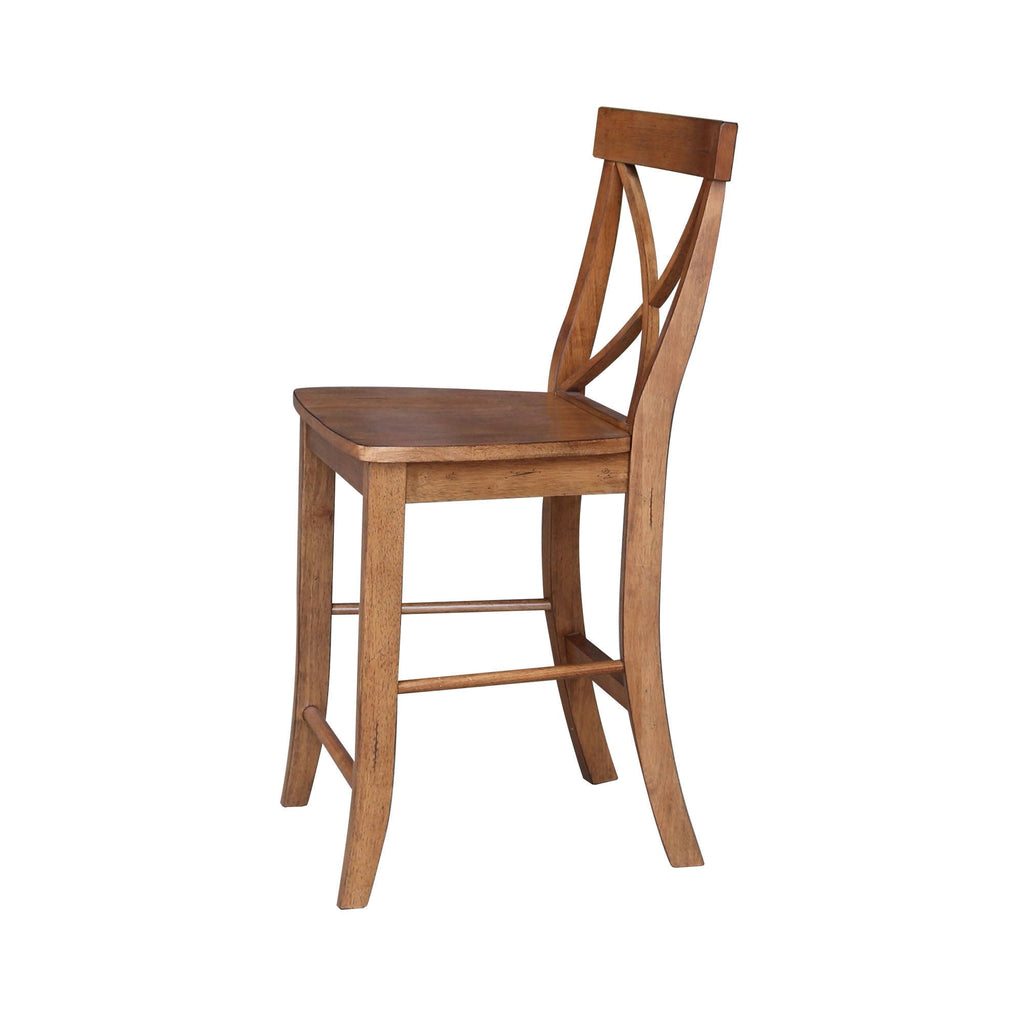 Distressed Oak X-Back Counter Height Stool N48308