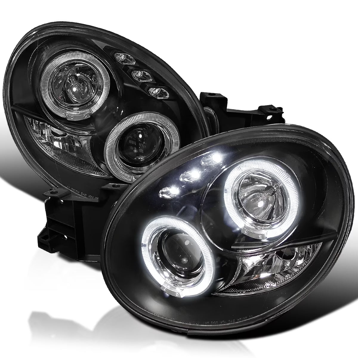 Black LED Dual Halo Projector Headlights Pair Assembly V2691