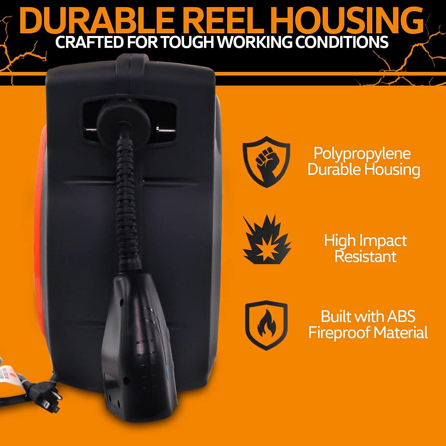 Retractable Cord Reel with 3 Outlet, IP64 Waterproof H7582