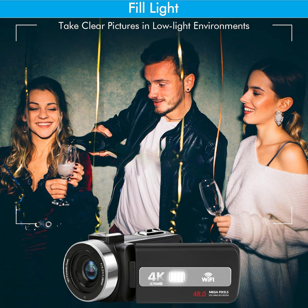4K 48MP 18X Digital Zoom Touch Screen Camcorder with External Microphone F521944