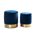 2 Piece Navy Velvet Storage Ottoman Set X381
