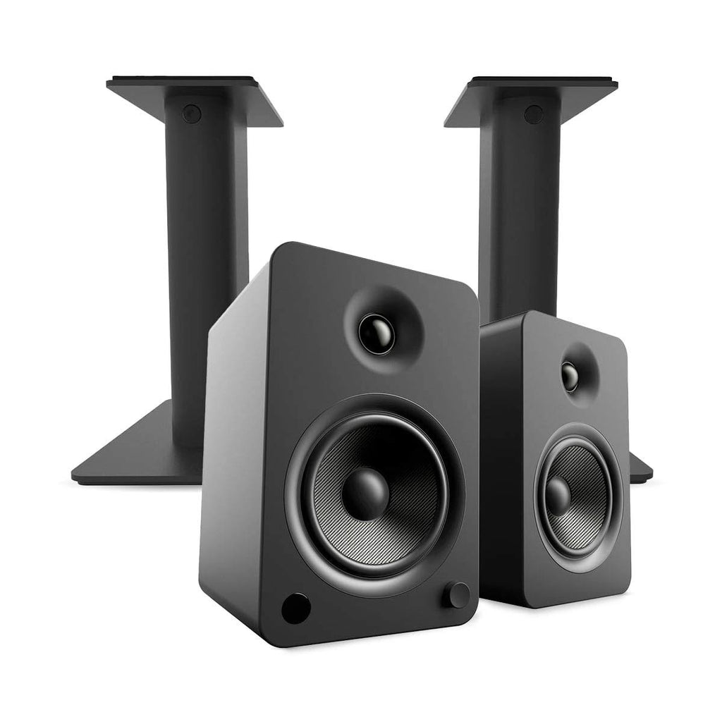 Matte Black Powered Bookshelf Speakers with Bluetooth and Desktop Stands Q9081