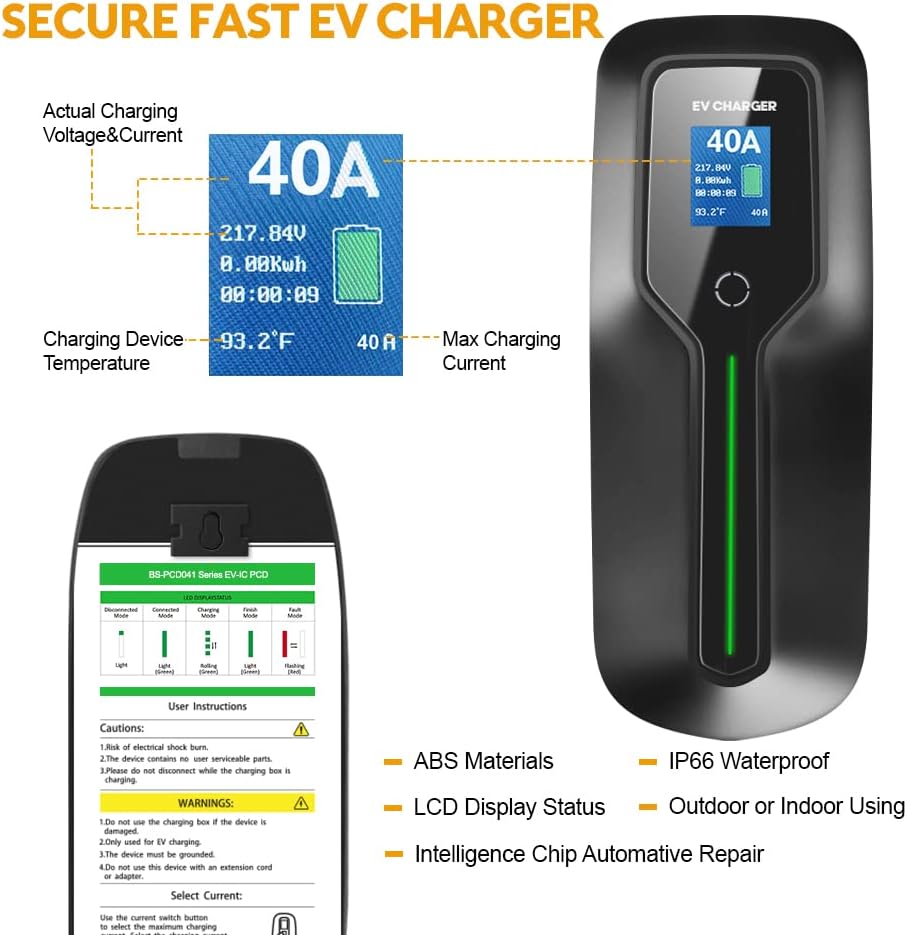 Level 2 EV Charger 40 Amp with NEMA 6-50 Plug 20 feet Cord 240V J1772 Charging Cable L218