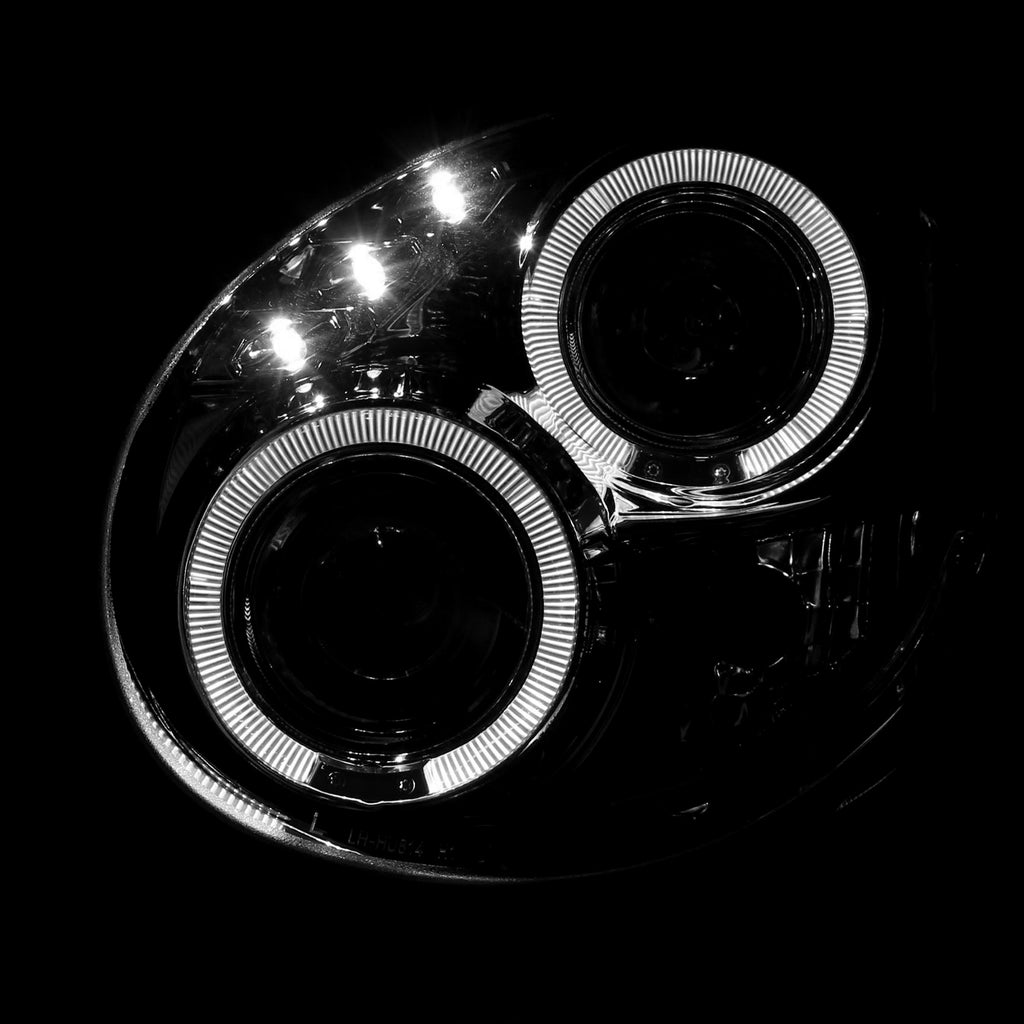 Black LED Dual Halo Projector Headlights Pair Assembly V2691