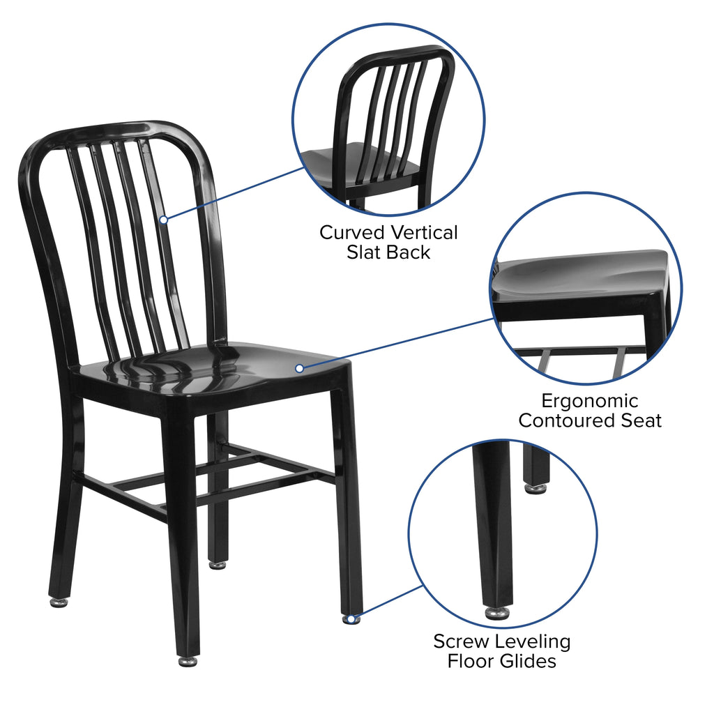18 Inch Black Galvanized Steel Indoor/Outdoor Dining Chair T7469