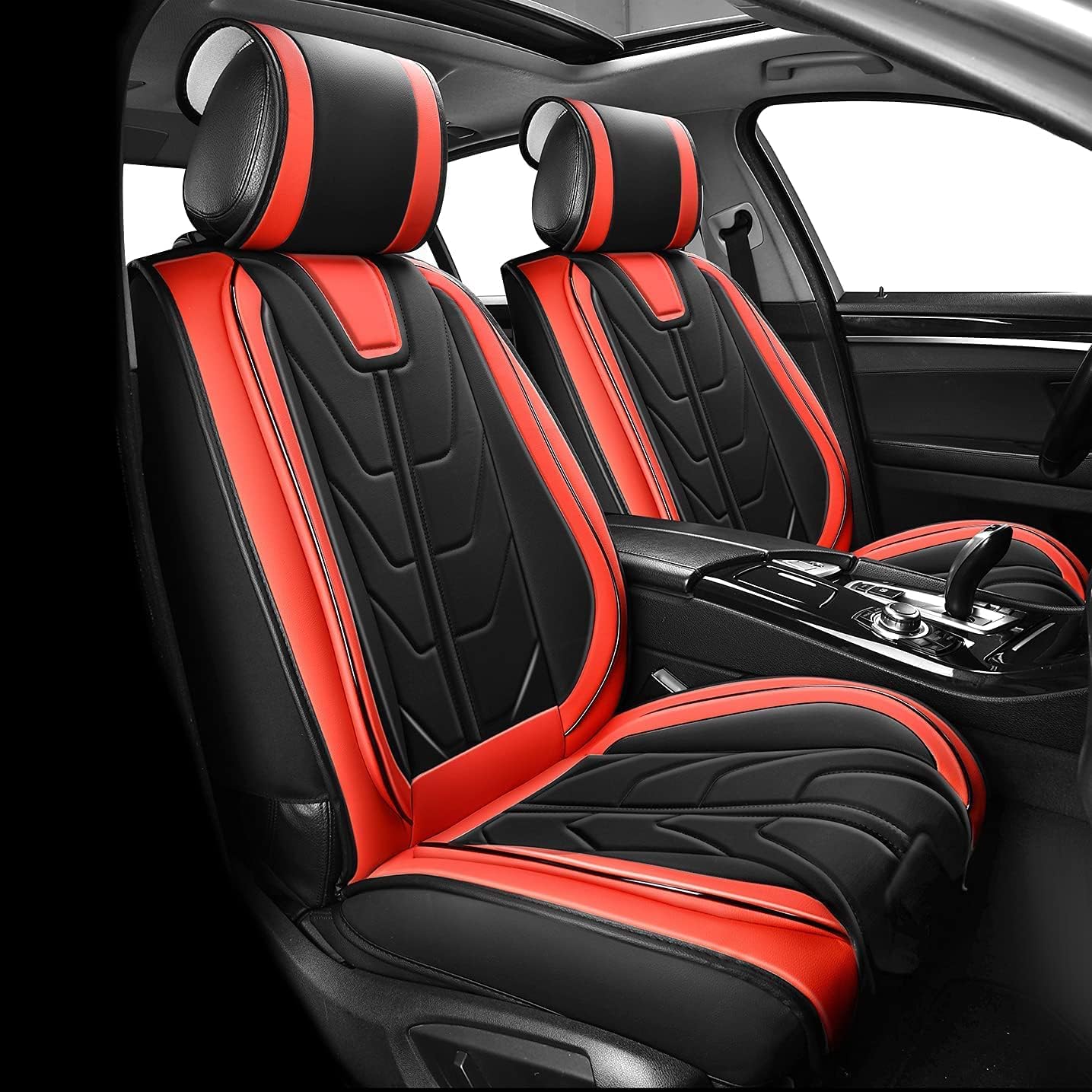 Black+Red Leather Car Seat Cover K38617