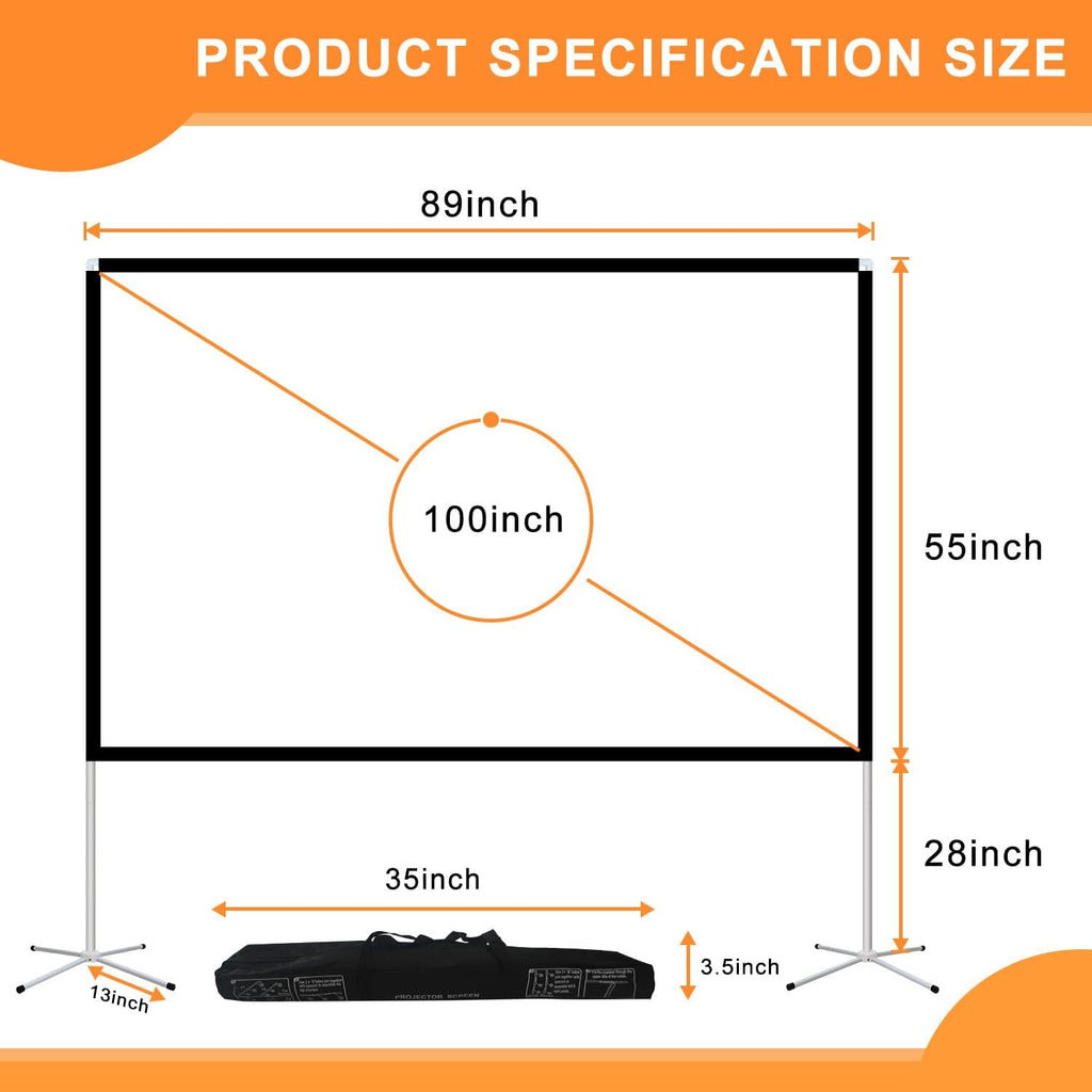 100 Inch 16:9 Portable Projector Screen with Stand and Carry Bag A313