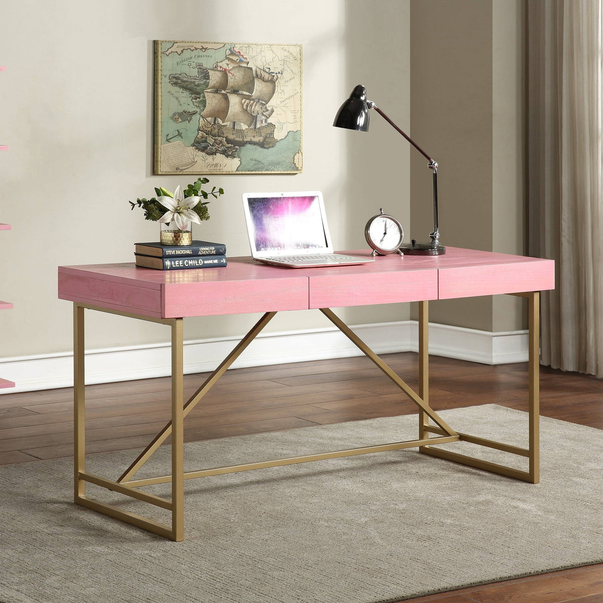 Pink 60-Inch 2-Drawer Desk V22950