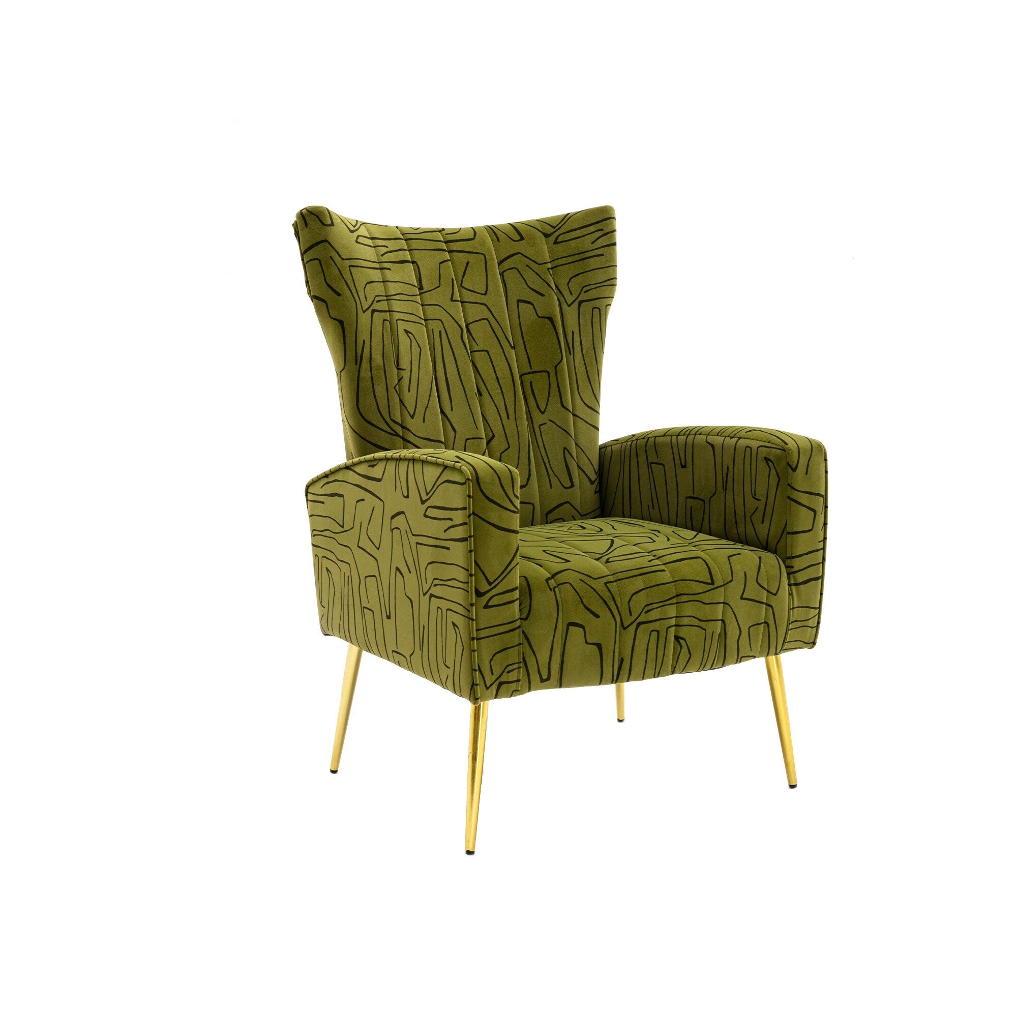 Olive Green Velvet Wingback Armchair with Rose Golden Legs A21873